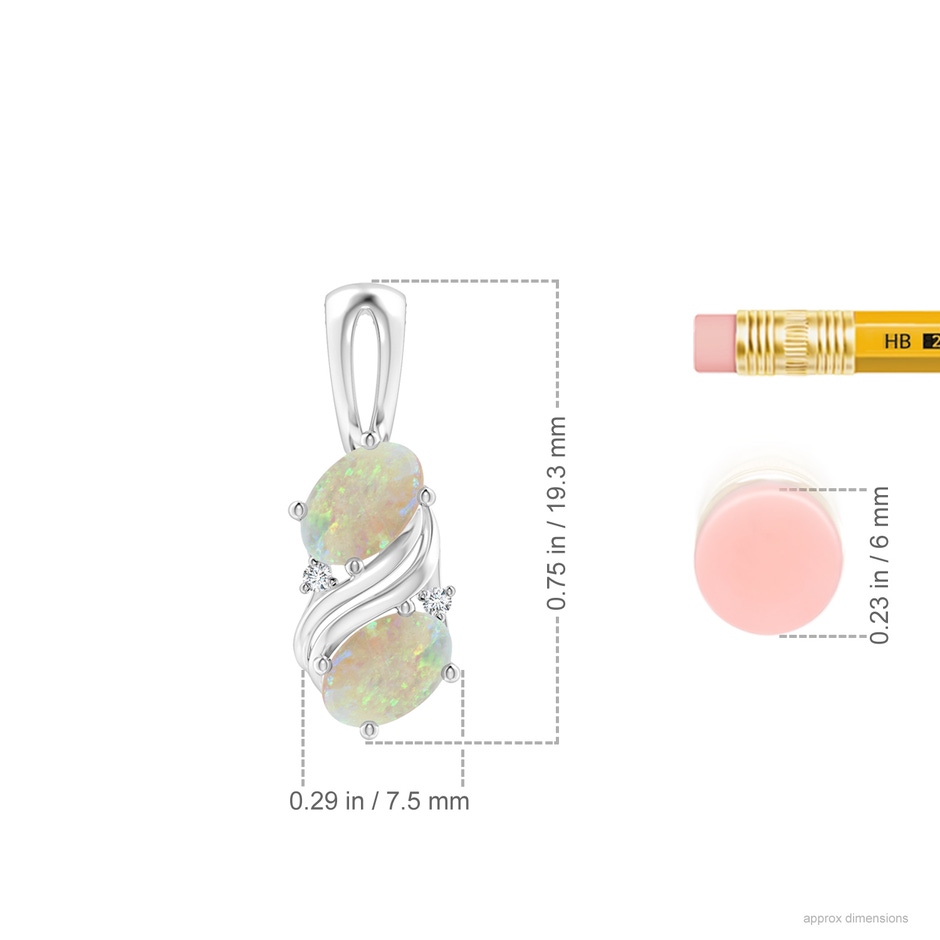 6x4mm AAA Two Stone Opal Swirl Pendant in White Gold ruler