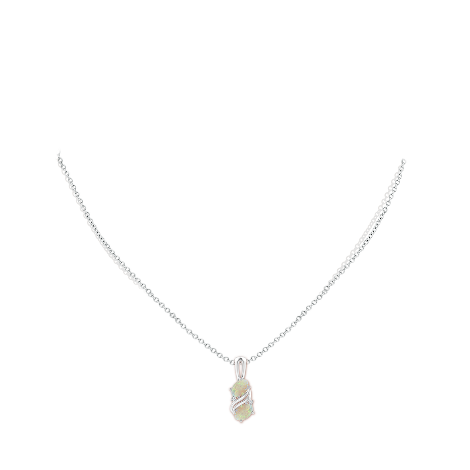 6x4mm AAA Two Stone Opal Swirl Pendant in White Gold pen