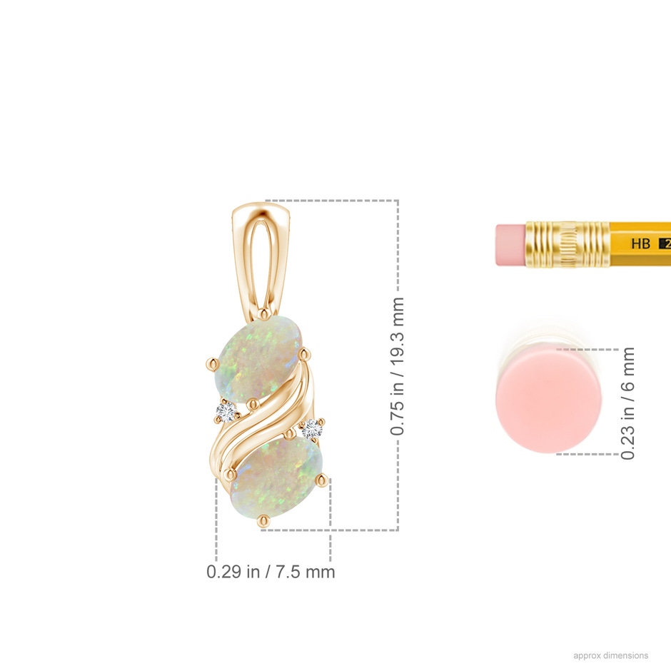 6x4mm AAA Two Stone Opal Swirl Pendant in Yellow Gold ruler