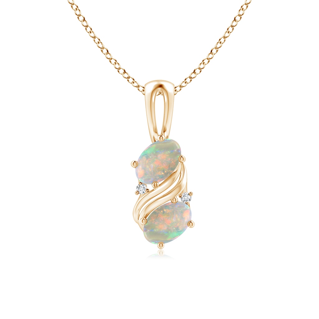 6x4mm AAAA Two Stone Opal Swirl Pendant in 10K Yellow Gold 