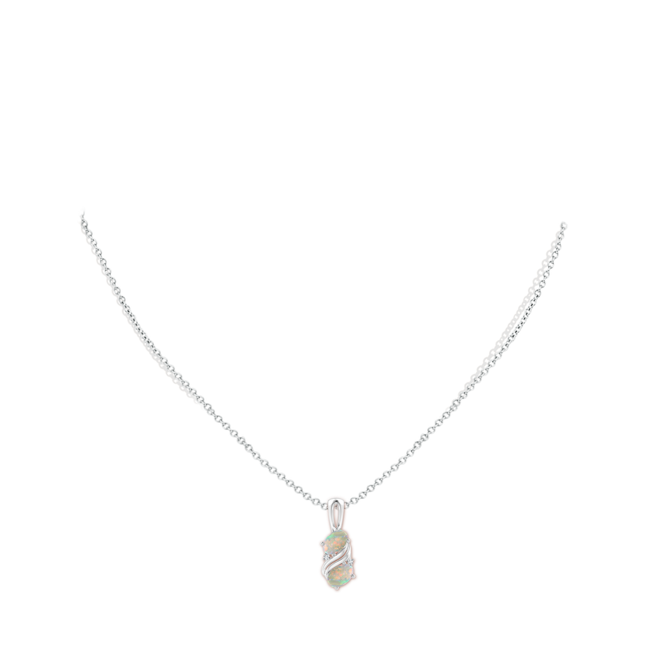 6x4mm AAAA Two Stone Opal Swirl Pendant in 18K White Gold pen