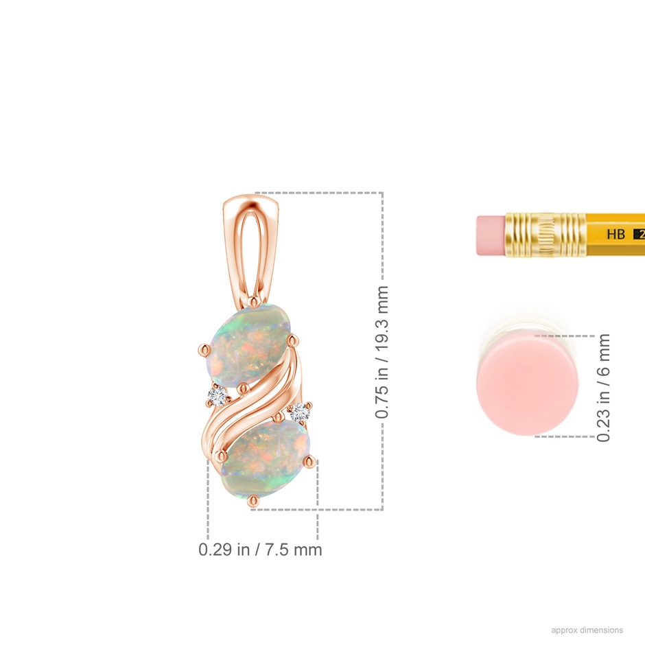 6x4mm AAAA Two Stone Opal Swirl Pendant in Rose Gold ruler