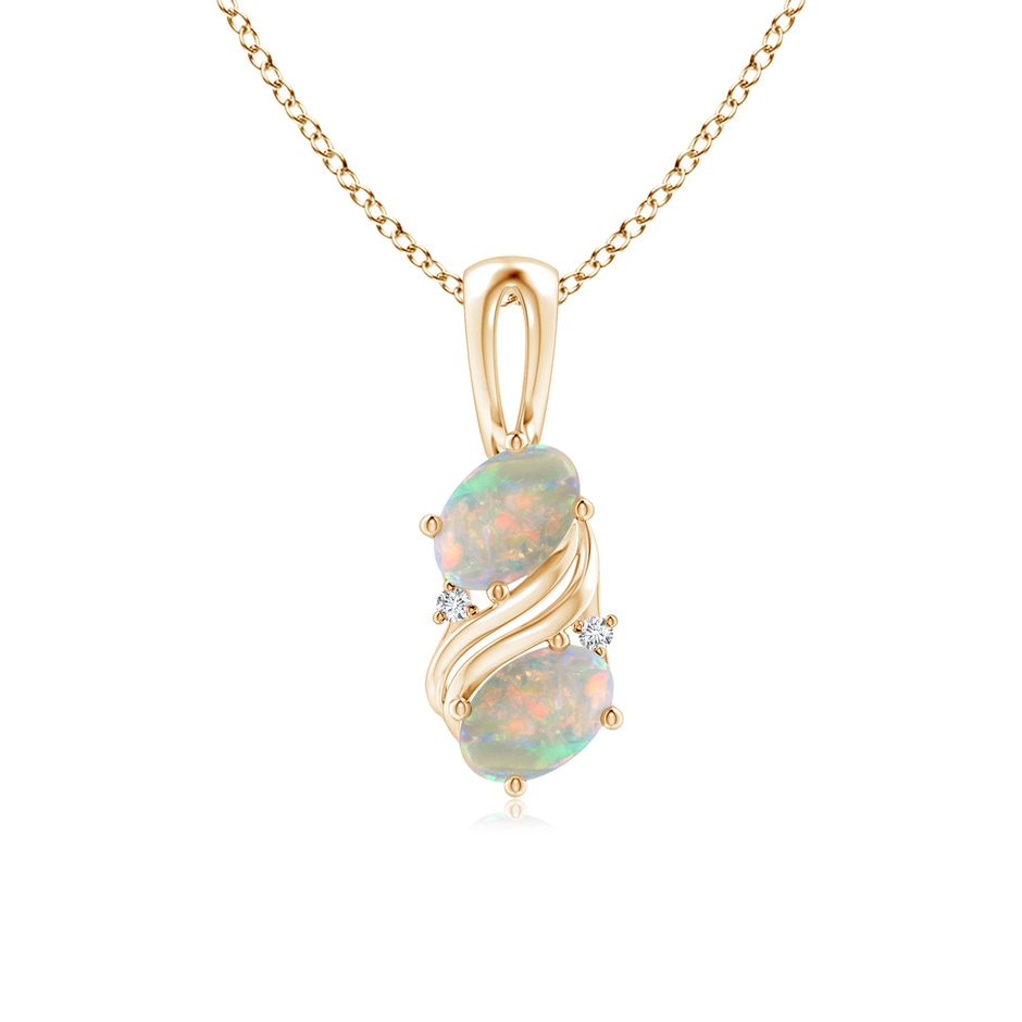 6x4mm AAAA Two Stone Opal Swirl Pendant in Yellow Gold 