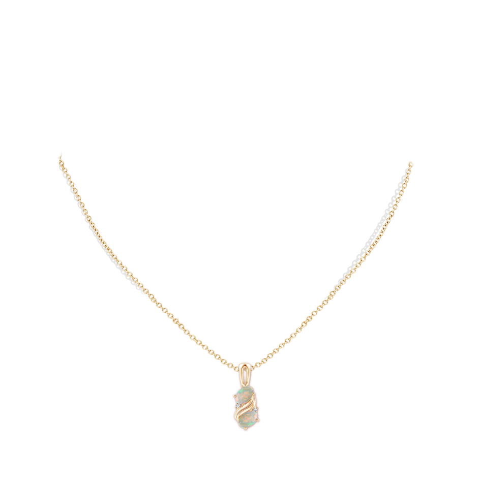 6x4mm AAAA Two Stone Opal Swirl Pendant in Yellow Gold pen
