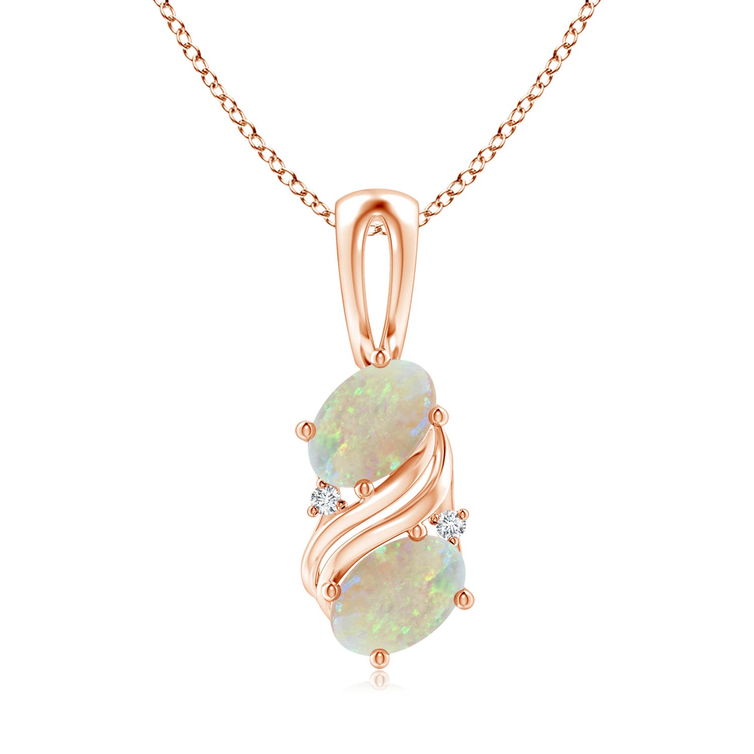 7x5mm AAA Two Stone Opal Swirl Pendant in 18K Rose Gold