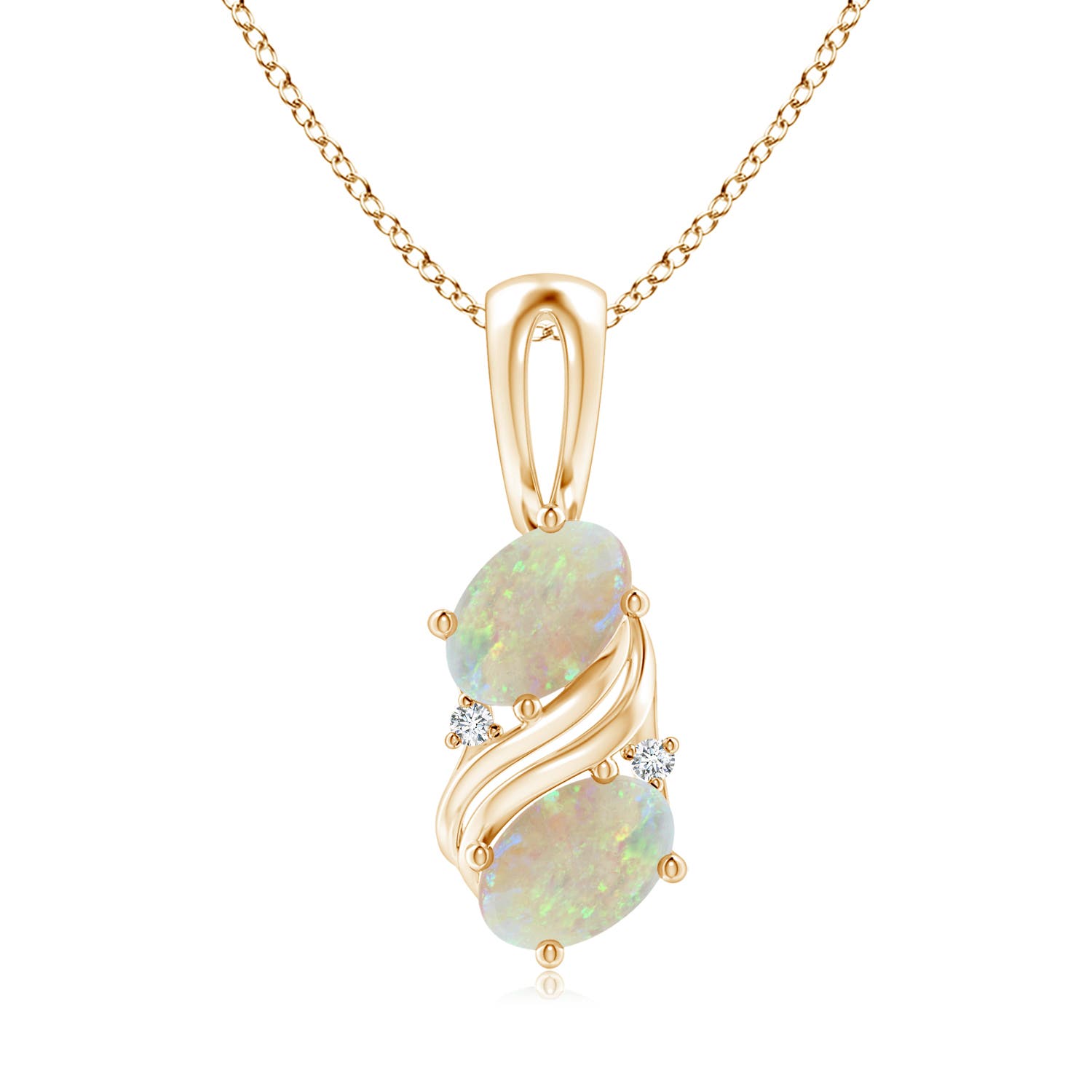 7x5mm AAA Two Stone Opal Swirl Pendant in 18K Yellow Gold