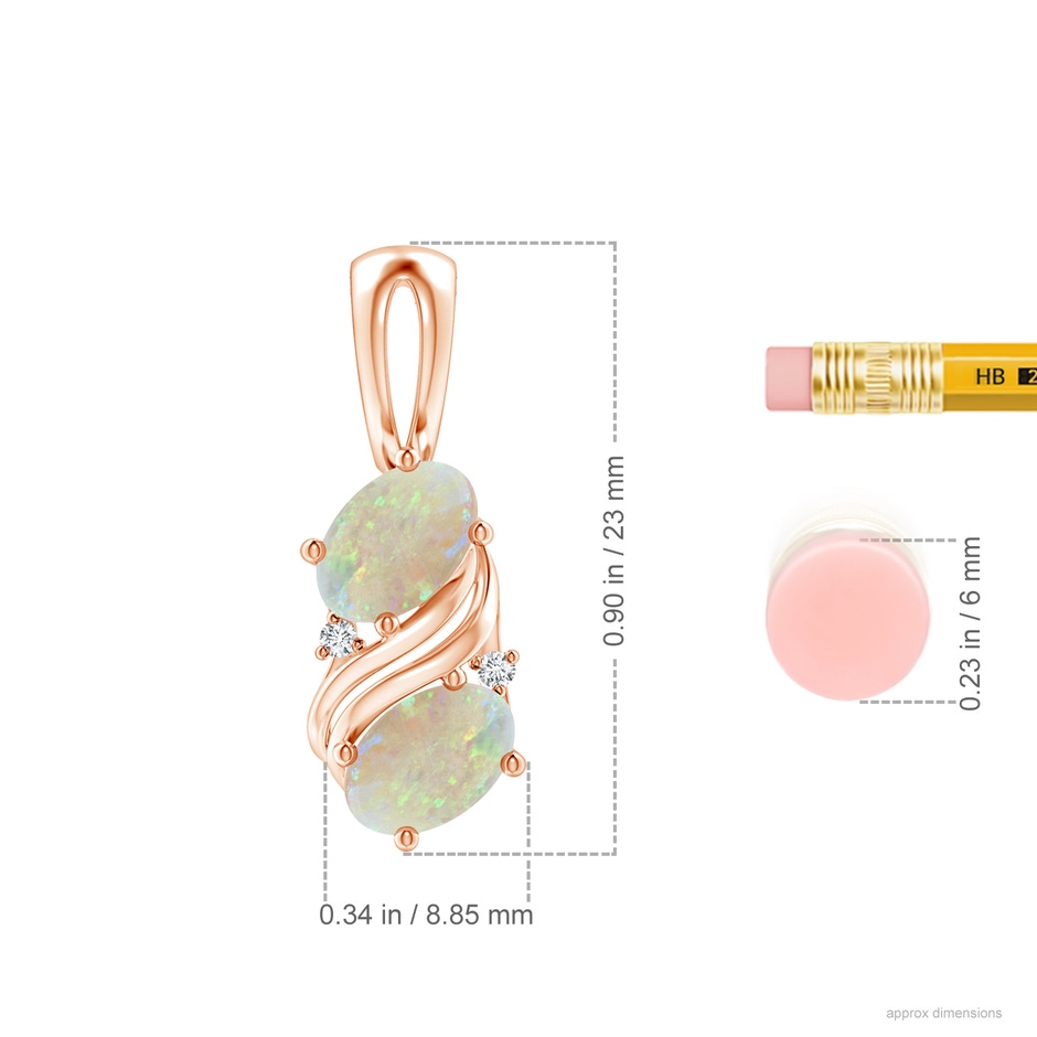 7x5mm AAA Two Stone Opal Swirl Pendant in Rose Gold ruler