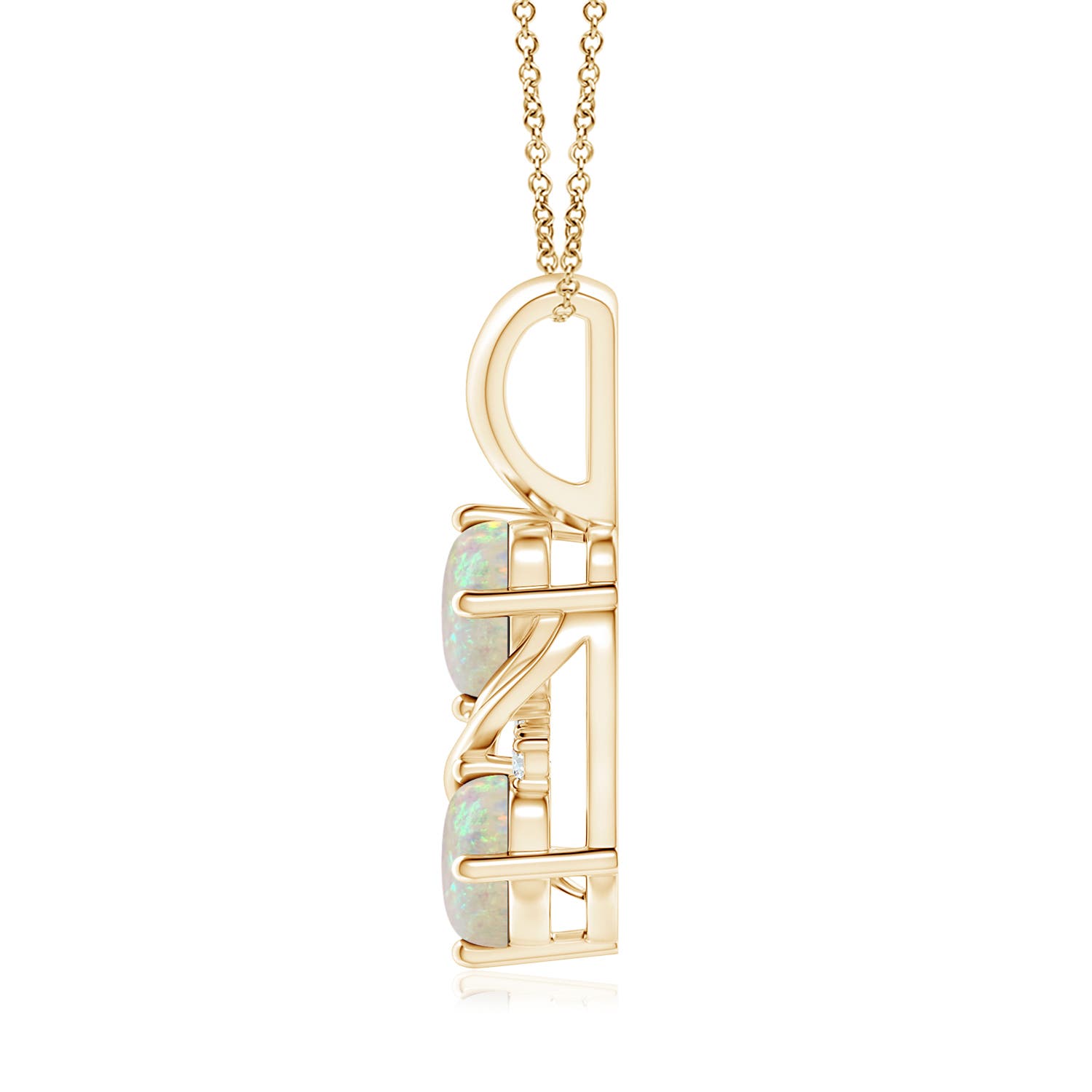7x5mm AAA Two Stone Opal Swirl Pendant in Yellow Gold