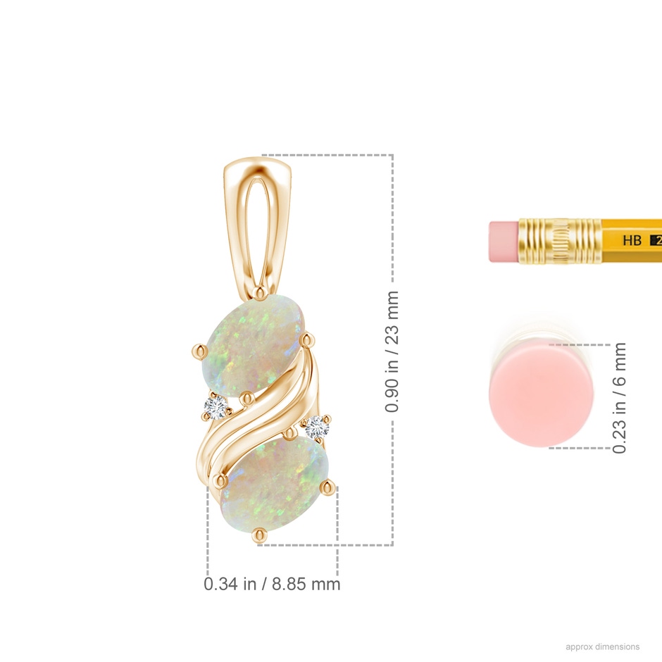 7x5mm AAA Two Stone Opal Swirl Pendant in Yellow Gold ruler