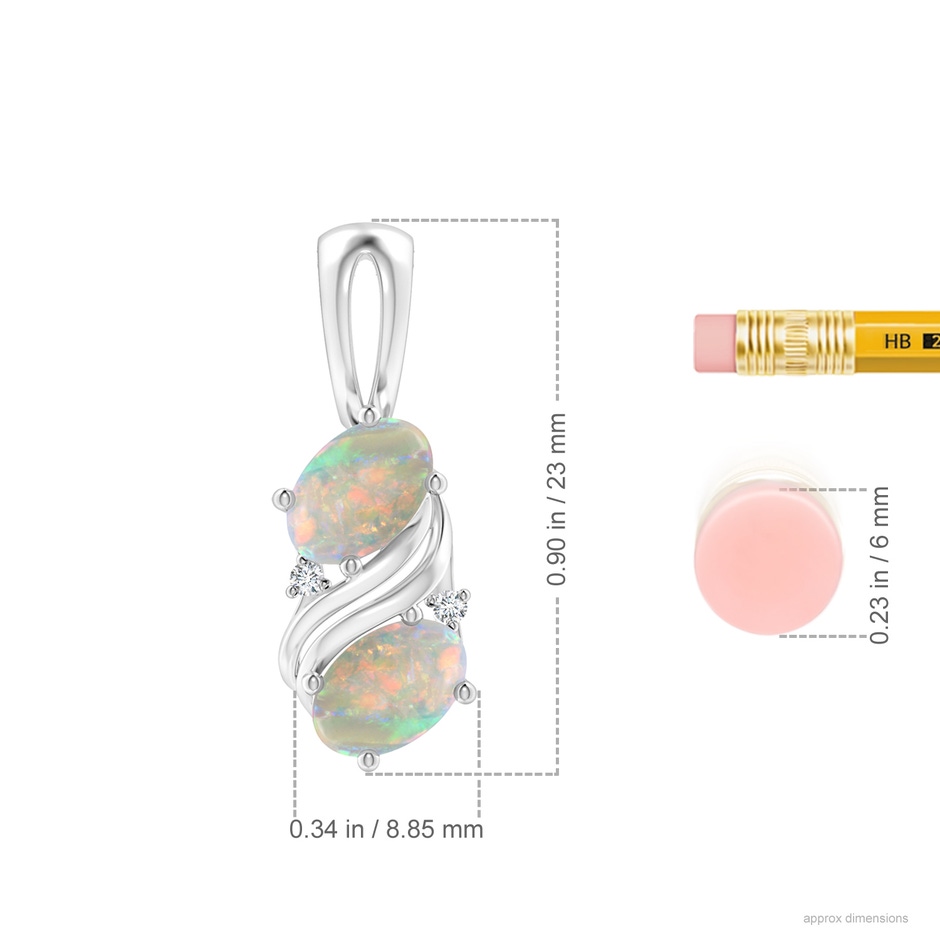 7x5mm AAAA Two Stone Opal Swirl Pendant in P950 Platinum ruler