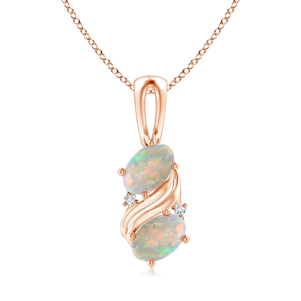 7x5mm AAAA Two Stone Opal Swirl Pendant in Rose Gold 