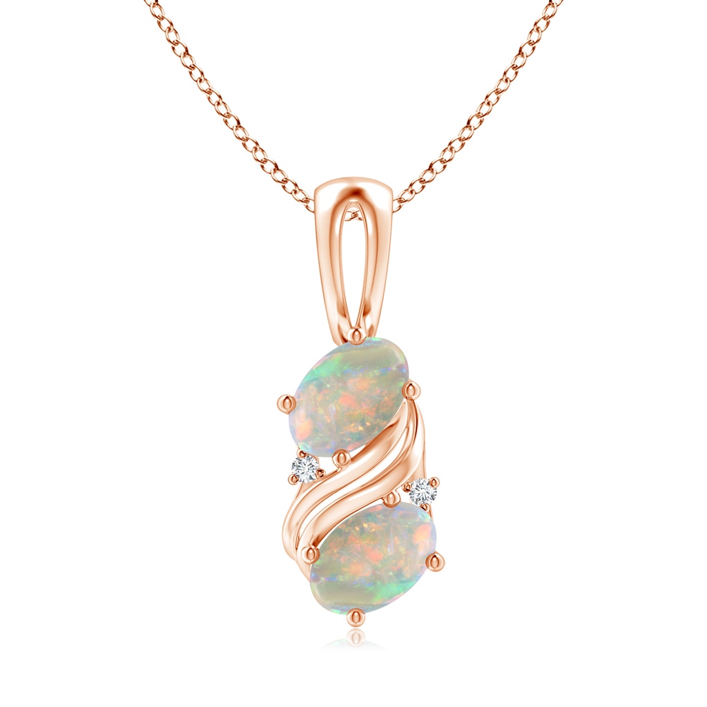 7x5mm AAAA Two Stone Opal Swirl Pendant in Rose Gold