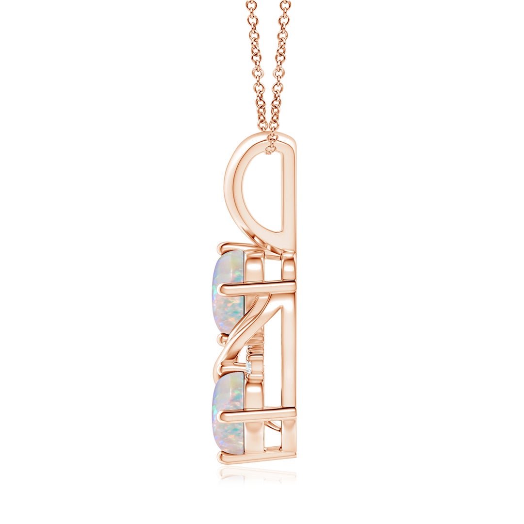 7x5mm AAAA Two Stone Opal Swirl Pendant in Rose Gold - side 3