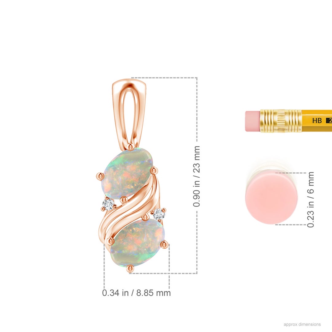 7x5mm AAAA Two Stone Opal Swirl Pendant in Rose Gold - ruler