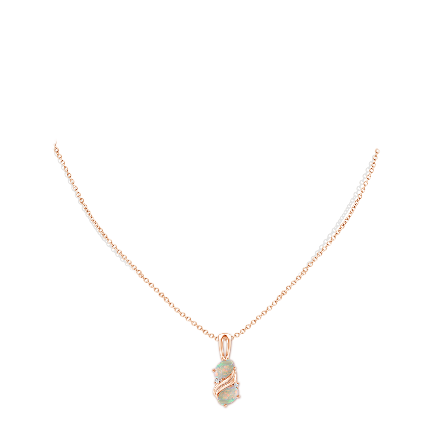 7x5mm AAAA Two Stone Opal Swirl Pendant in Rose Gold - body_neck
