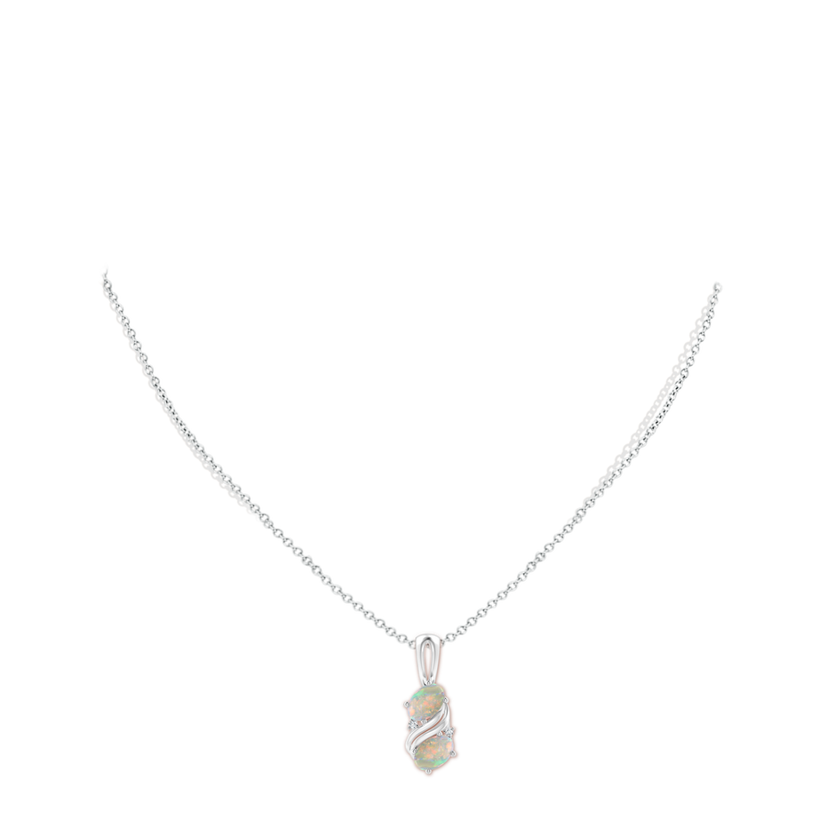 7x5mm AAAA Two Stone Opal Swirl Pendant in White Gold pen