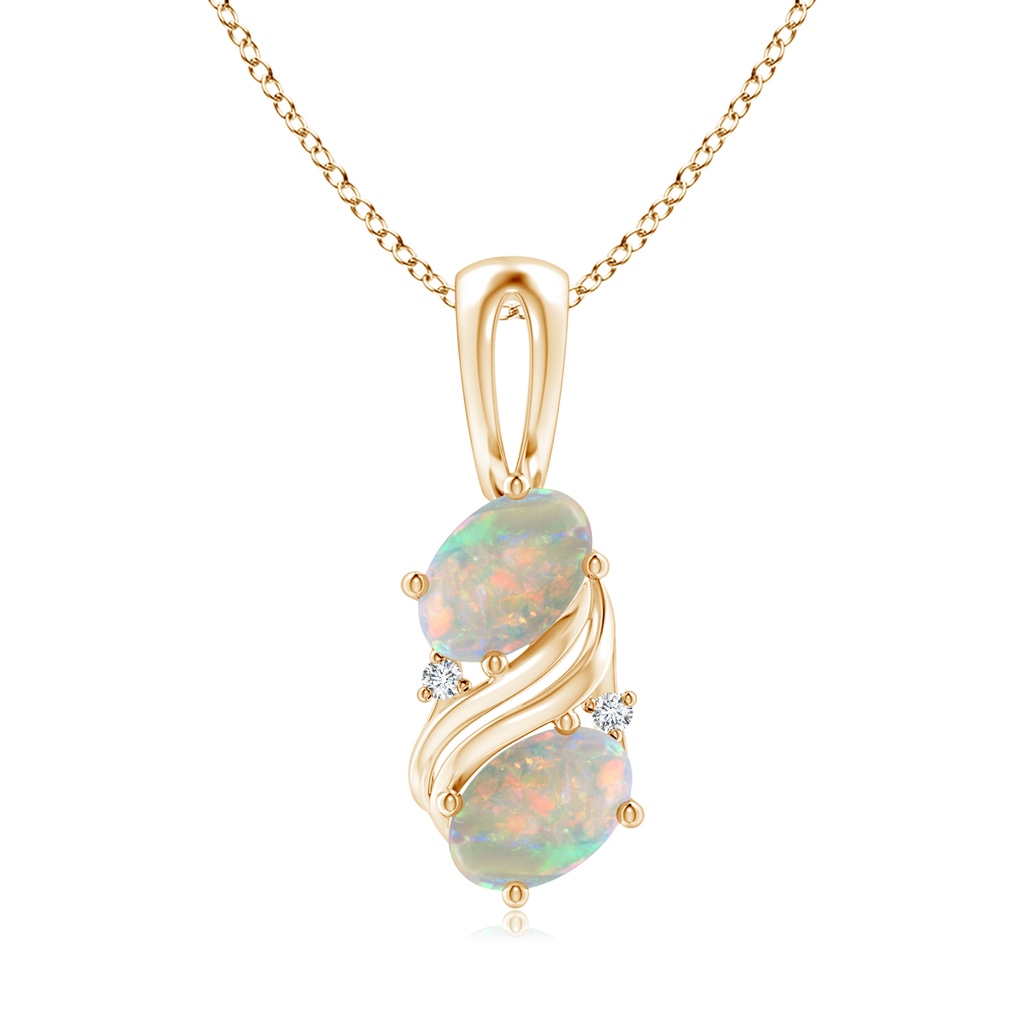 7x5mm AAAA Two Stone Opal Swirl Pendant in Yellow Gold