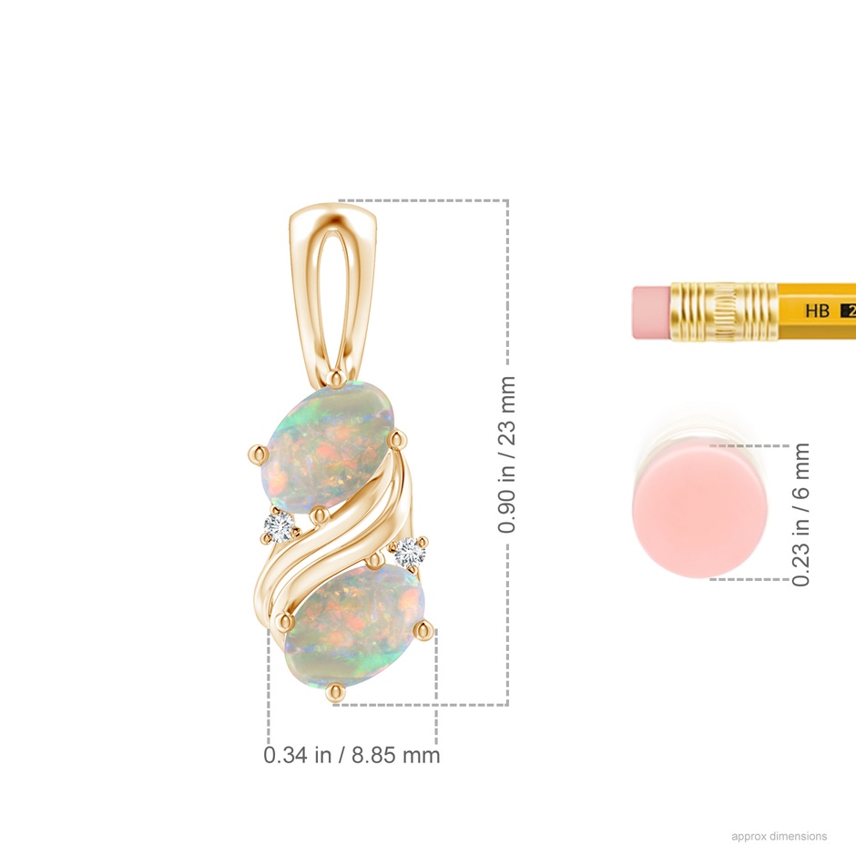 7x5mm AAAA Two Stone Opal Swirl Pendant in Yellow Gold ruler