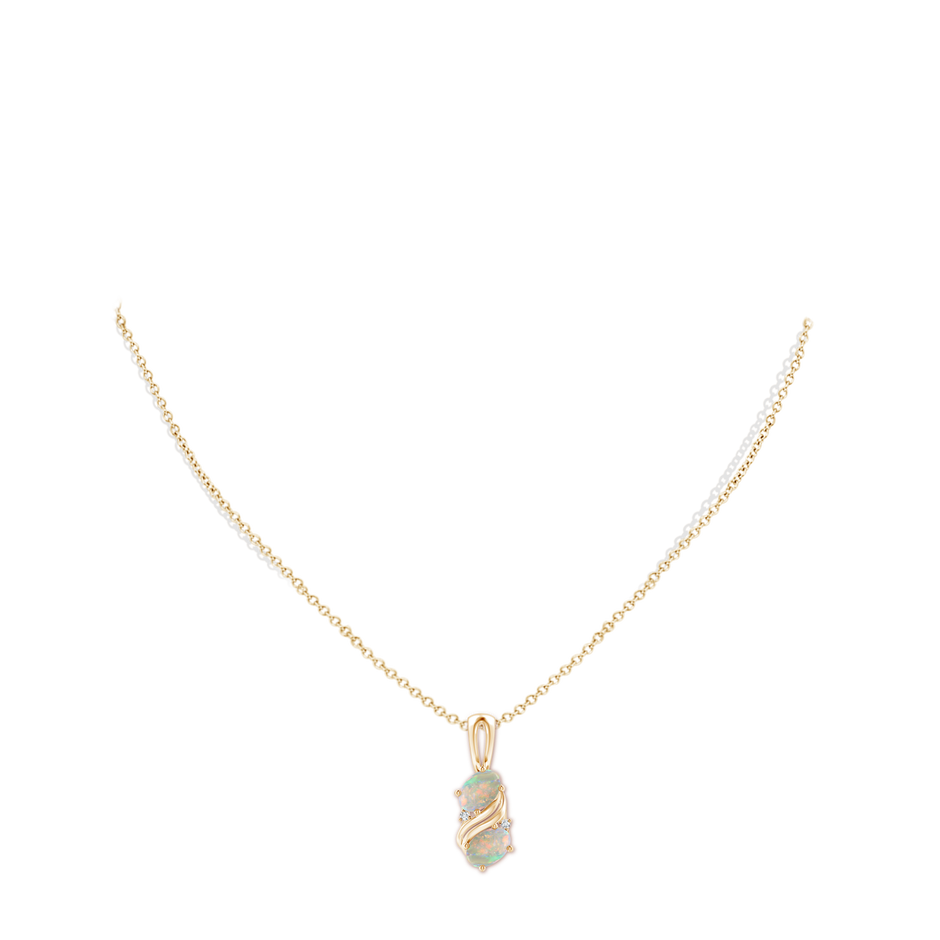 7x5mm AAAA Two Stone Opal Swirl Pendant in Yellow Gold pen
