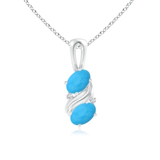 6x4mm AAA Two Stone Turquoise Swirl Pendant in White Gold