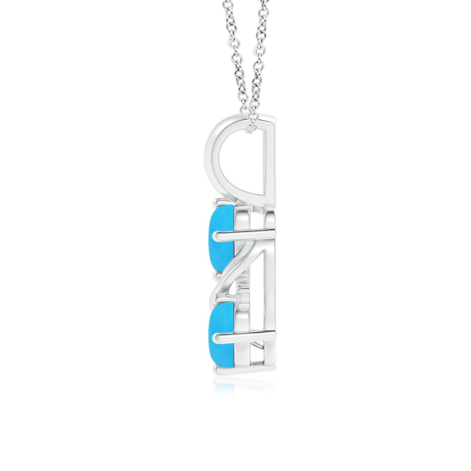 6x4mm AAA Two Stone Turquoise Swirl Pendant in White Gold - side 3