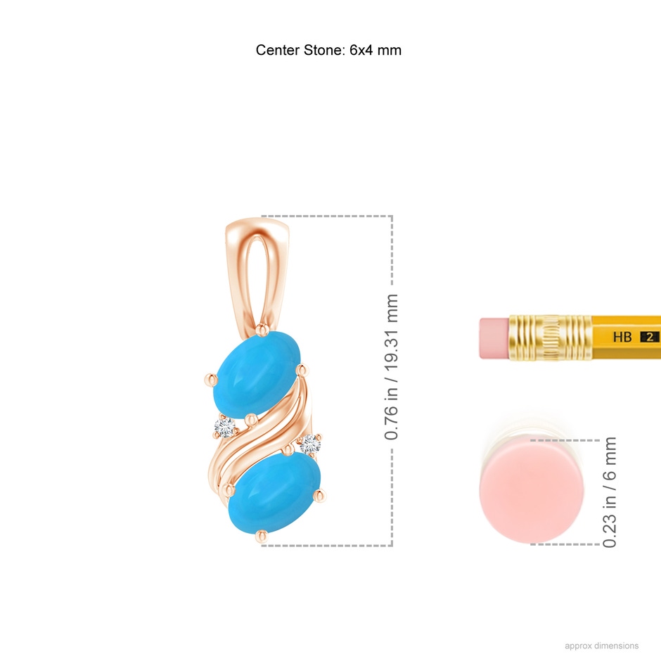 6x4mm AAAA Two Stone Turquoise Swirl Pendant in Rose Gold ruler