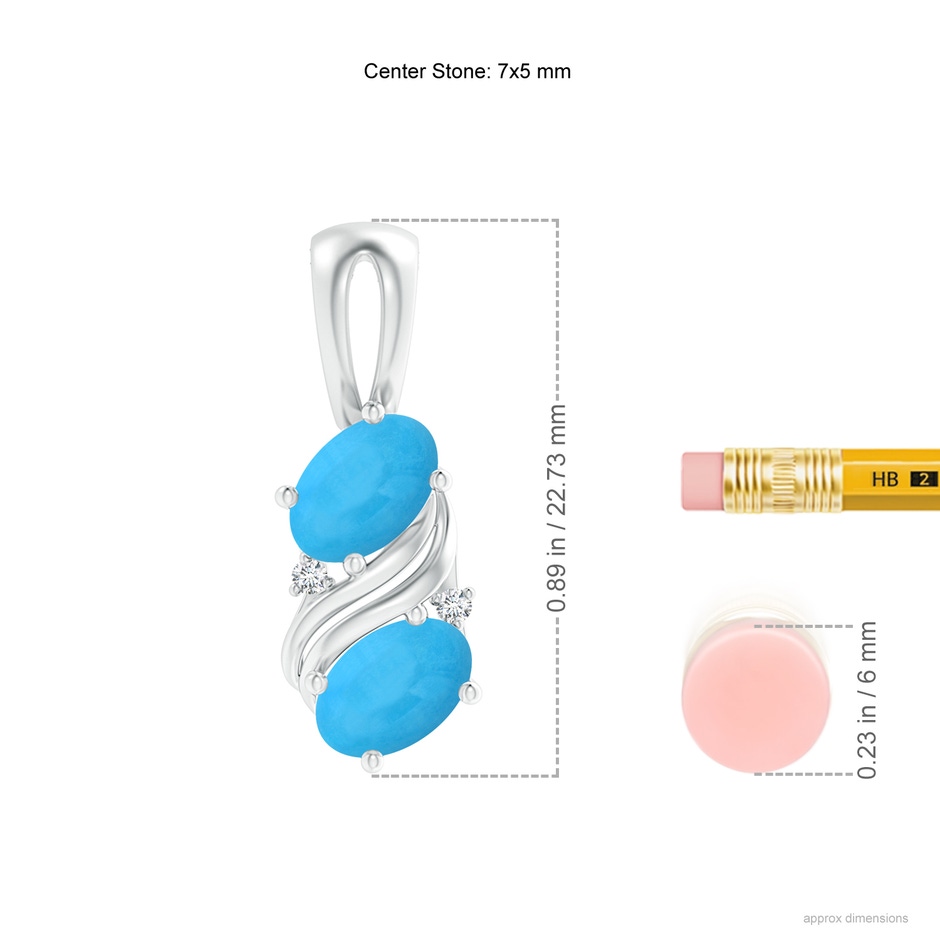 7x5mm AAA Two Stone Turquoise Swirl Pendant in White Gold ruler