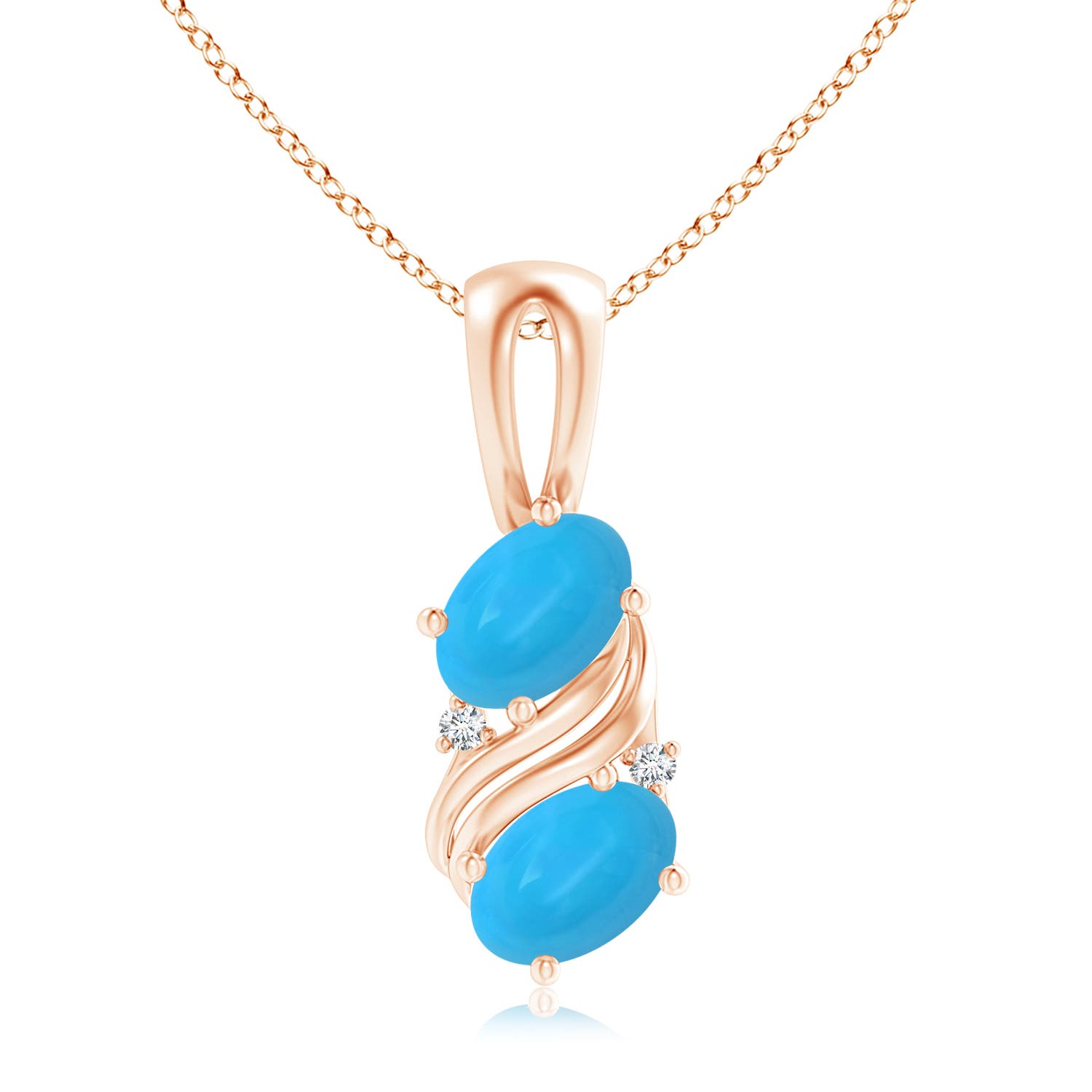 7x5mm AAAA Two Stone Turquoise Swirl Pendant in Rose Gold