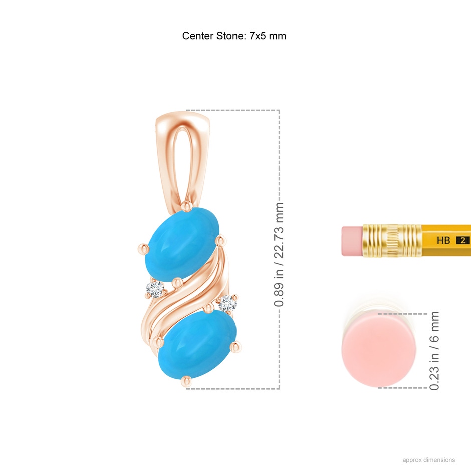 7x5mm AAAA Two Stone Turquoise Swirl Pendant in Rose Gold ruler