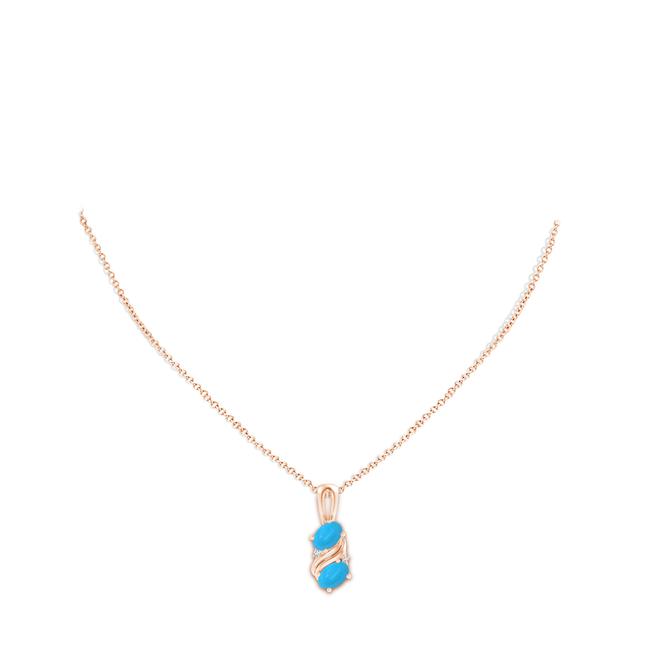 7x5mm AAAA Two Stone Turquoise Swirl Pendant in Rose Gold pen