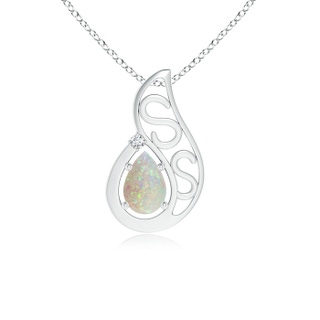 6x4mm AAA Floating Solitaire Pear Opal Flame Pendant in White Gold