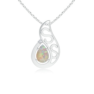 6x4mm AAAA Floating Solitaire Pear Opal Flame Pendant in P950 Platinum