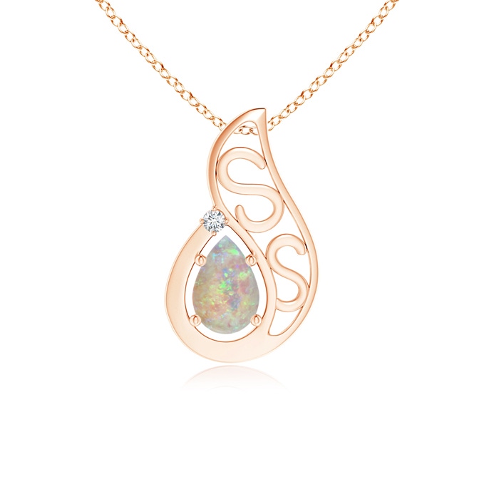 6x4mm AAAA Floating Solitaire Pear Opal Flame Pendant in Rose Gold