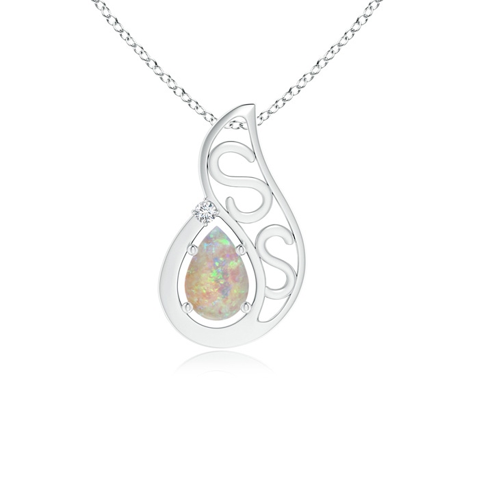6x4mm AAAA Floating Solitaire Pear Opal Flame Pendant in S999 Silver
