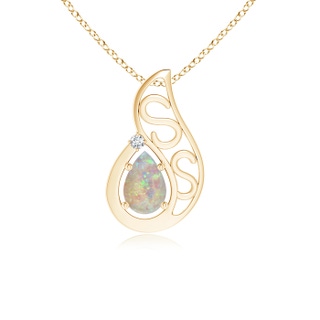 6x4mm AAAA Floating Solitaire Pear Opal Flame Pendant in Yellow Gold