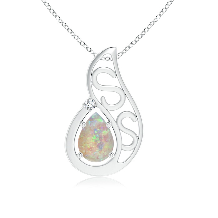 7x5mm AAAA Floating Solitaire Pear Opal Flame Pendant in P950 Platinum