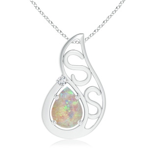 8x6mm AAAA Floating Solitaire Pear Opal Flame Pendant in P950 Platinum