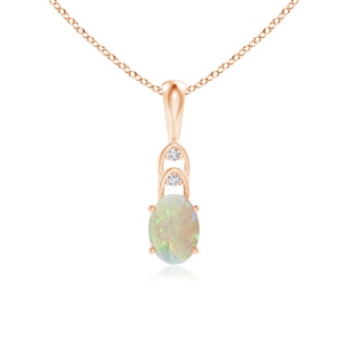 7x5mm AAA Oval Opal Solitaire Pendant with Diamonds in Rose Gold