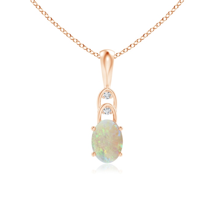 7x5mm AAA Oval Opal Solitaire Pendant with Diamonds in Rose Gold 