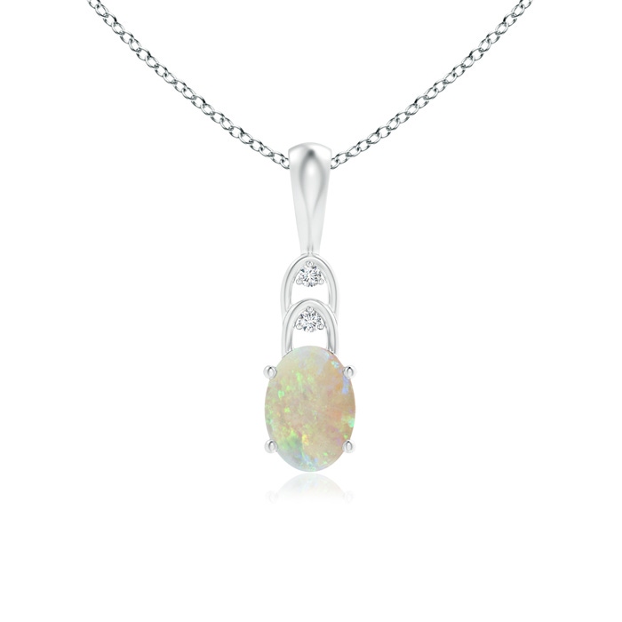 7x5mm AAA Oval Opal Solitaire Pendant with Diamonds in White Gold 