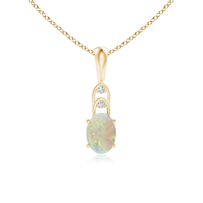 7x5mm AAA Oval Opal Solitaire Pendant with Diamonds in Yellow Gold 