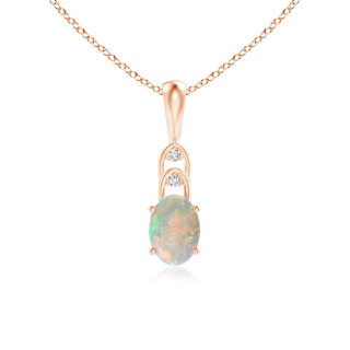 7x5mm AAAA Oval Opal Solitaire Pendant with Diamonds in 9K Rose Gold