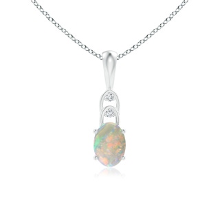 7x5mm AAAA Oval Opal Solitaire Pendant with Diamonds in 9K White Gold