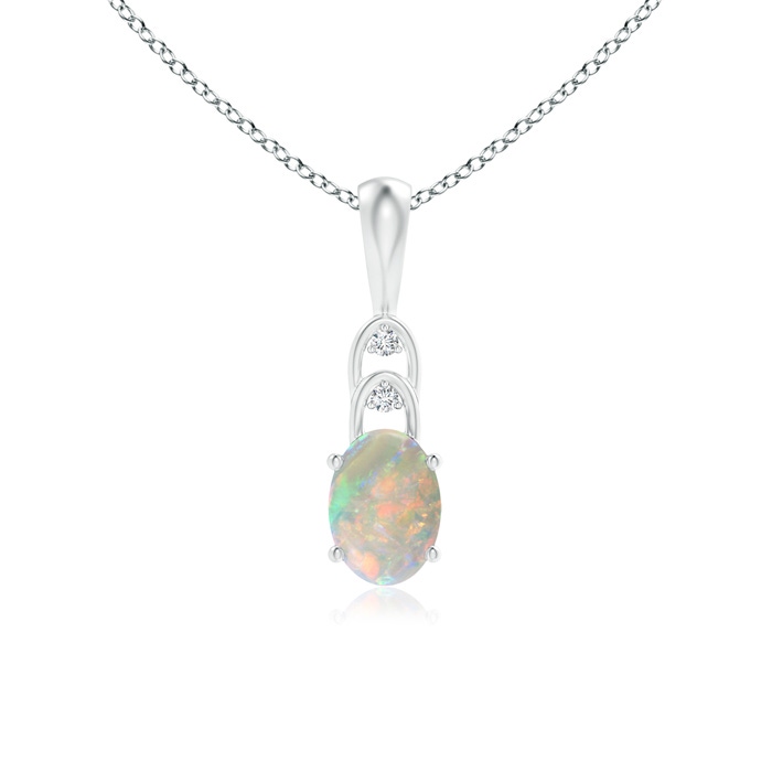 7x5mm AAAA Oval Opal Solitaire Pendant with Diamonds in P950 Platinum