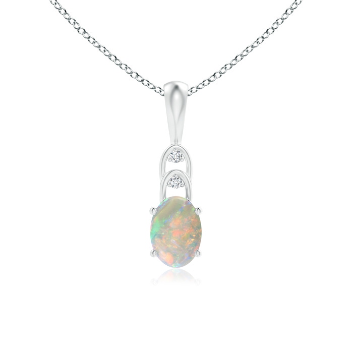 7x5mm AAAA Oval Opal Solitaire Pendant with Diamonds in S999 Silver 