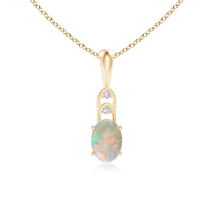 7x5mm AAAA Oval Opal Solitaire Pendant with Diamonds in Yellow Gold