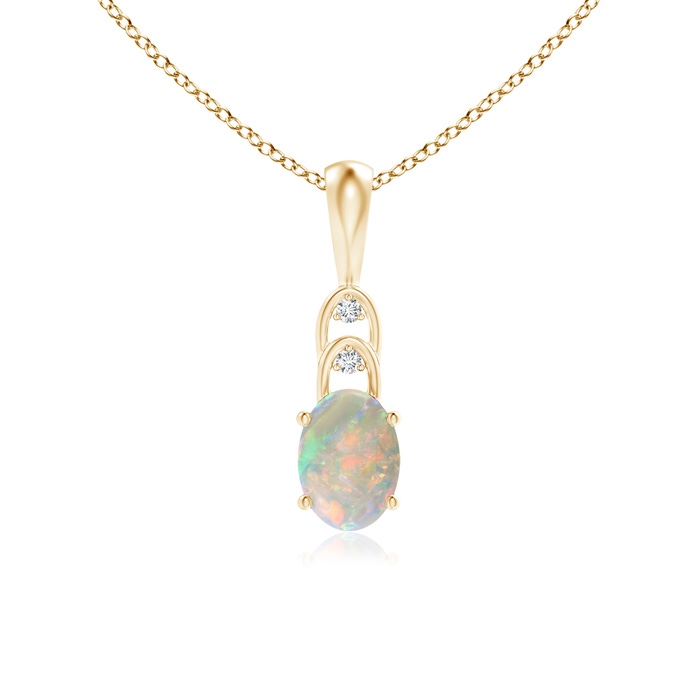 7x5mm AAAA Oval Opal Solitaire Pendant with Diamonds in Yellow Gold 