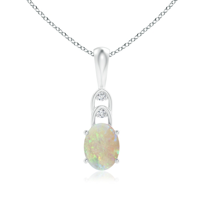 8x6mm AAA Oval Opal Solitaire Pendant with Diamonds in S999 Silver 