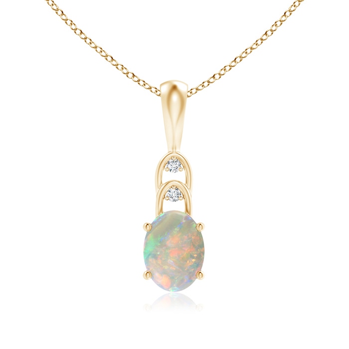 8x6mm AAAA Oval Opal Solitaire Pendant with Diamonds in Yellow Gold 