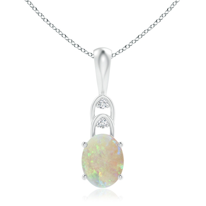 9x7mm AAA Oval Opal Solitaire Pendant with Diamonds in White Gold